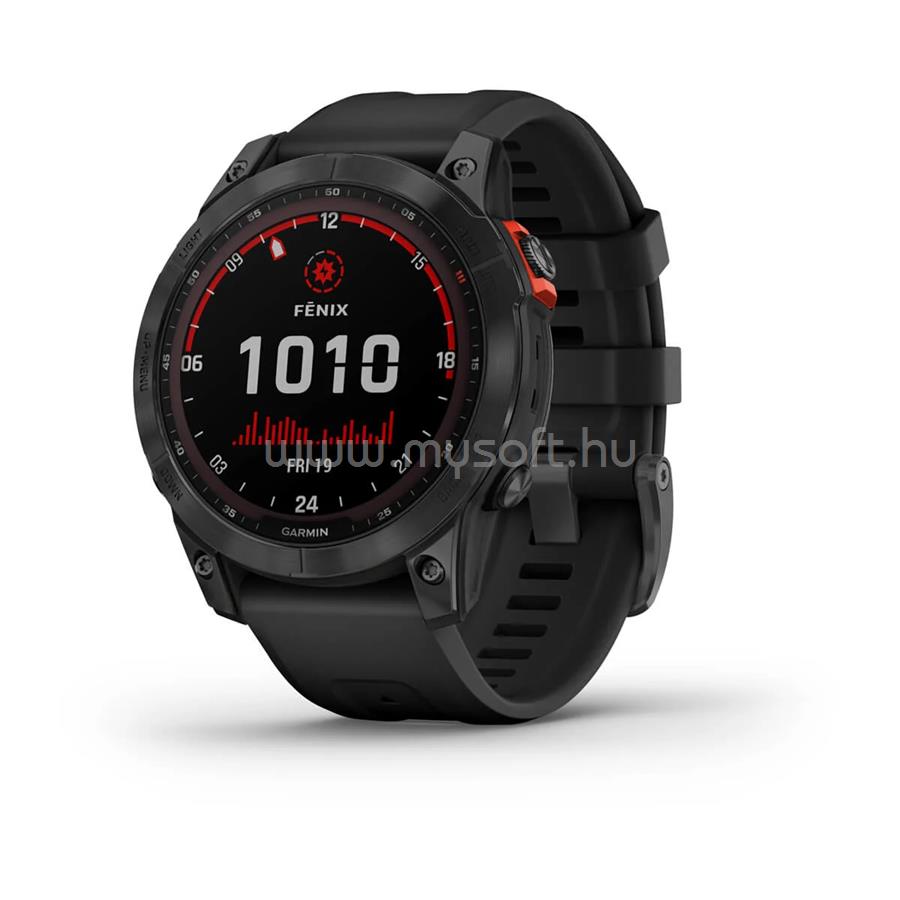 GARMIN fenix 7 okosóra Sapphire fekete DLC Ti fekete szilikon szíjjal (Solar)