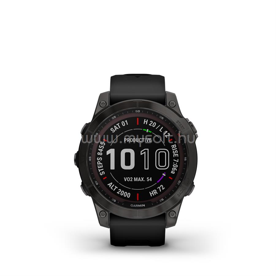 GARMIN fenix 7 okosóra Sapphire szürke DLC Titánium fekete szilikon szíjjal (Solar)