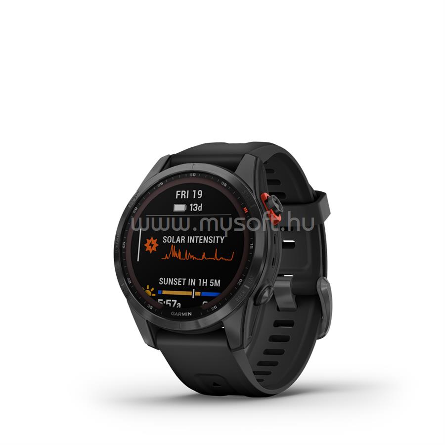 GARMIN fenix 7S okosóra Solar szürke, fekete szilikon szíjjal