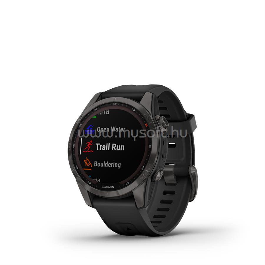 GARMIN fenix 7S okosóra Sapphire szürke DLC fekete szilikon szíjjal (Solar)