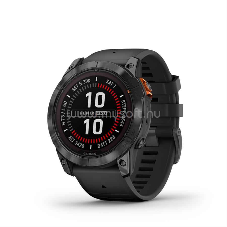 GARMIN fenix 7X Pro Solar szürke okosóra fekete szilikon szíjjal