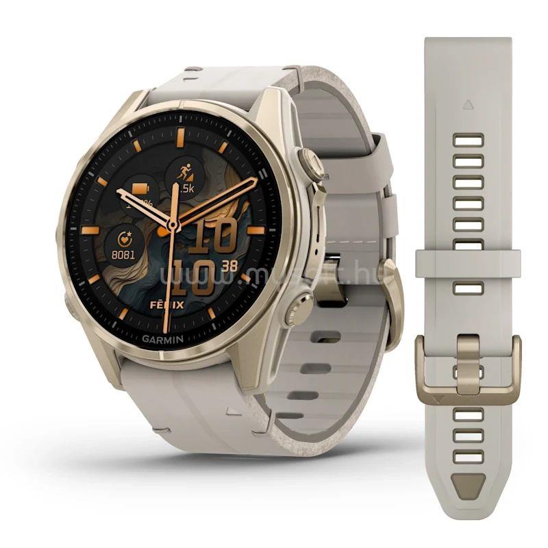 GARMIN fenix 8 43mm AMOLED Sapphire, Soft Gold with Limestone Leather Band