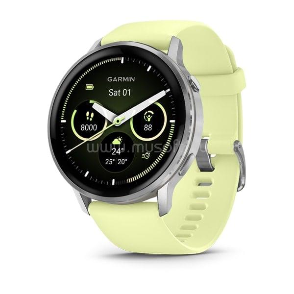 GARMIN Venu 4 - 45 mm okosóra citromsárga szilikon szíjjal (ezüst)