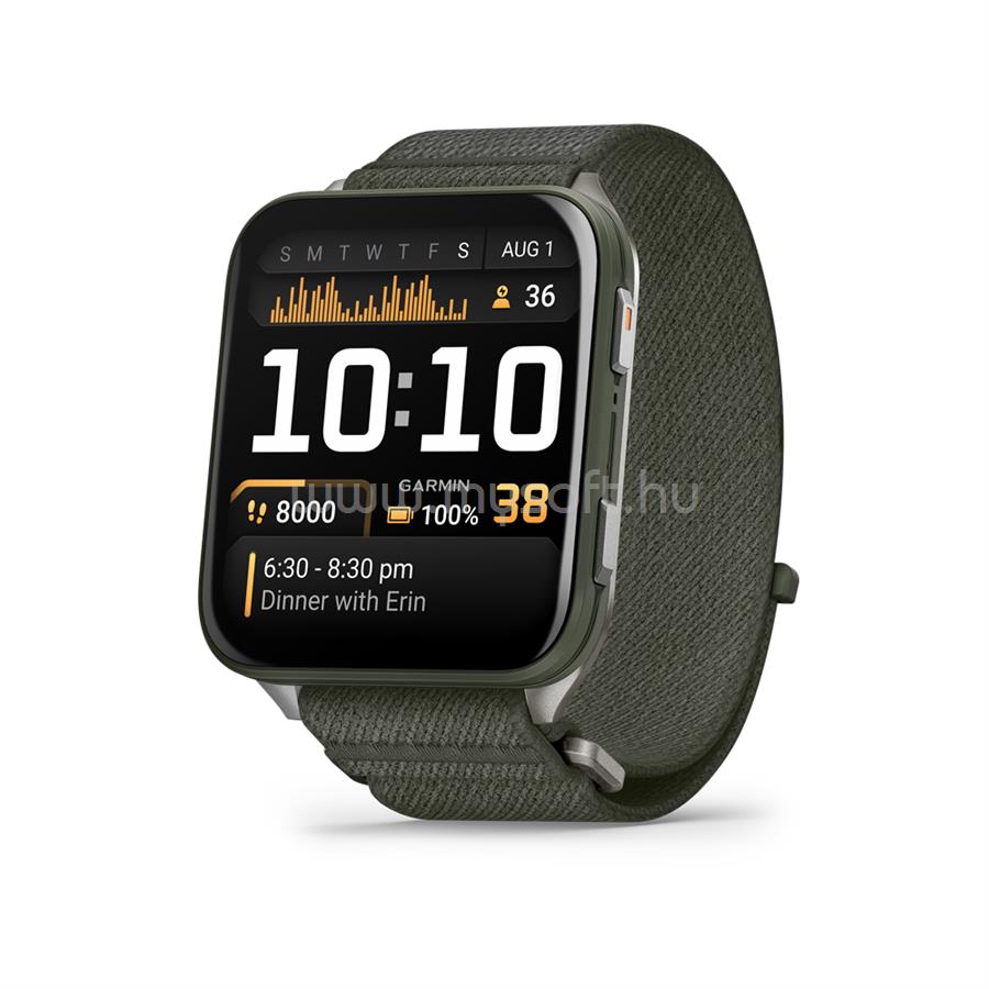 GARMIN Venu X1 Titanium okosóra ComfortFit nylon szíjjal (mohazöld)