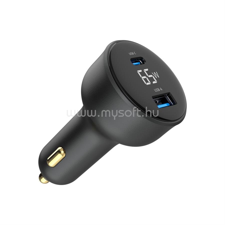 GEMBIRD 2-Port USB Car Fast Charger Type-C PD LCD 65W Black