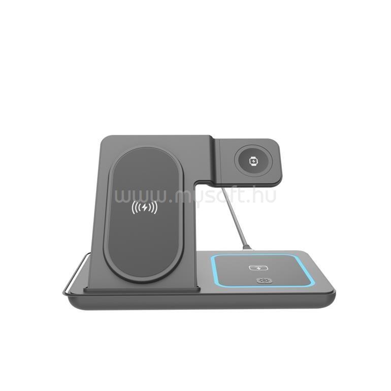 GEMBIRD 3-in-1 foldable wireless charger stand 15W for Apple watch Black