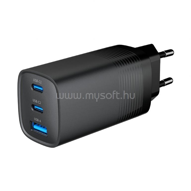 GEMBIRD 3-port GaN 67W univerzális hálózati töltő adapter QC 3.0, PD (fekete)
