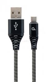 GEMBIRD CC-USB2B-AMCM-2M-WB2 Premium cotton braided Type-C USB charging and data cable 2 m (szürke/fehér) CC-USB2B-AMCM-2M-WB2 small