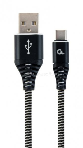 GEMBIRD CC-USB2B-AMCM-2M-WB2 Premium cotton braided Type-C USB charging and data cable 2 m (szürke/fehér)