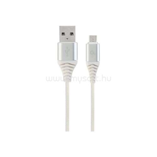 GEMBIRD CC-USB2B-AMmBM-2M-BW2 Premium cotton braided Micro-USB charging and data cable 2m silver/white