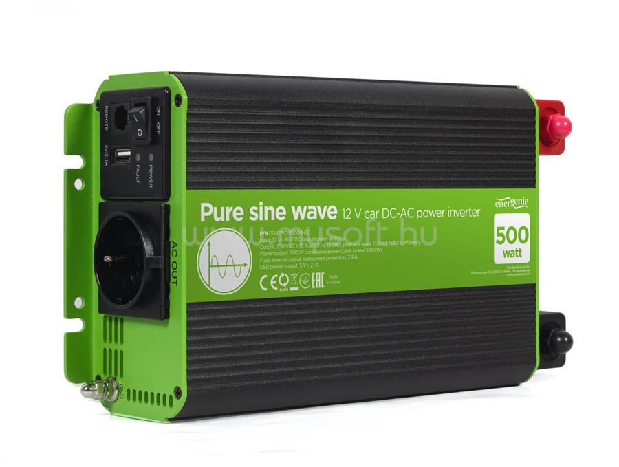 GEMBIRD Energenie 12V Pure sine Wave Car DC-AC Power Inverter 500W