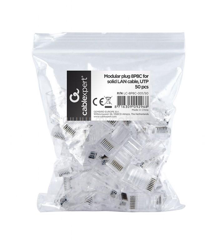 GEMBIRD LC-8P8C-001/50 LAN modular plug 8P8C for solid cable cat. 5e 30U 50 pcs