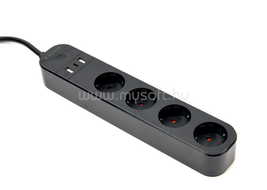GEMBIRD Smart power strip with USB charger 4 sockets Black