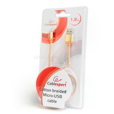 GEMBIRD USB-A 2.0 -> USB-B 2.0 micro M/M adatkábel 1.8m arany szövet birítás