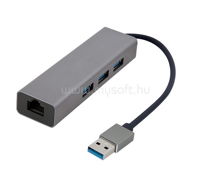 GEMBIRD USB Gigabit hálózati adapter 3 portos USB 3.0 Hub-bal (szürke)