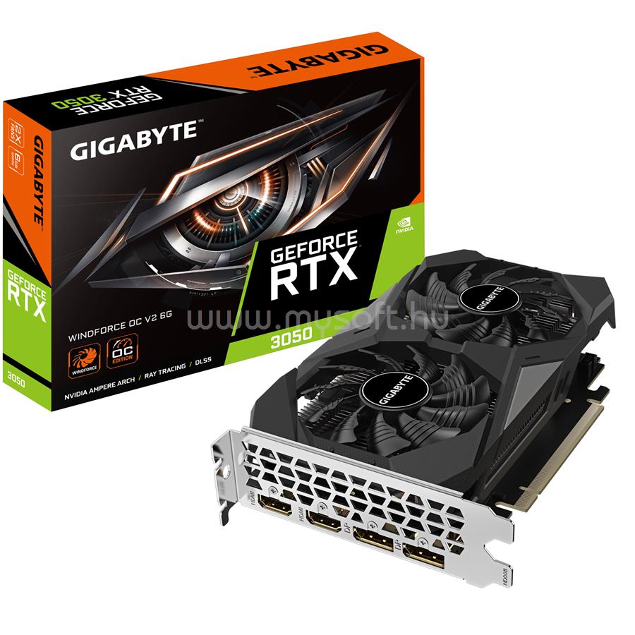 GIGABYTE Videokártya nVidia RTX 3050 WINDFORCE V2 6GB DDR6 OC