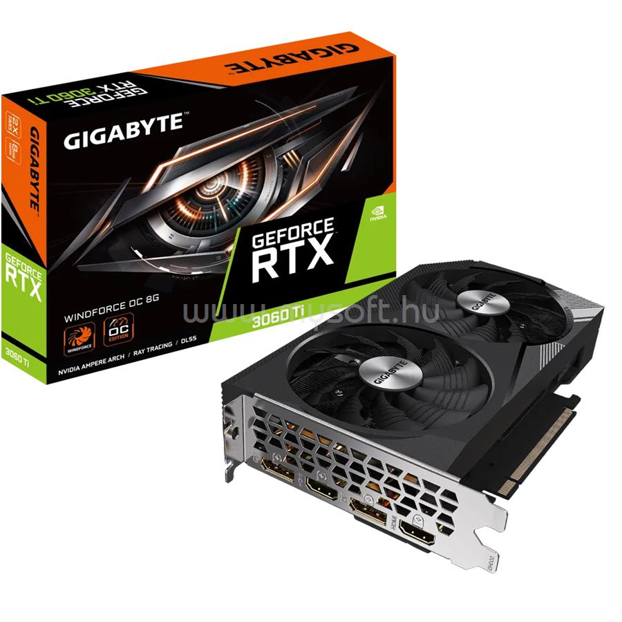 GIGABYTE Videokártya nVidia RTX 3060 Ti WINDFORCE 8GB DDR6 OC (LHR)