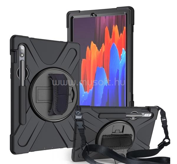 GIGAPACK Samsung Tab S9 LTE / Tab S9 WIFI GIGAPACK Defender műanyag telefonvédő ütésállóság, 360° + kézpánt, FEKETE
