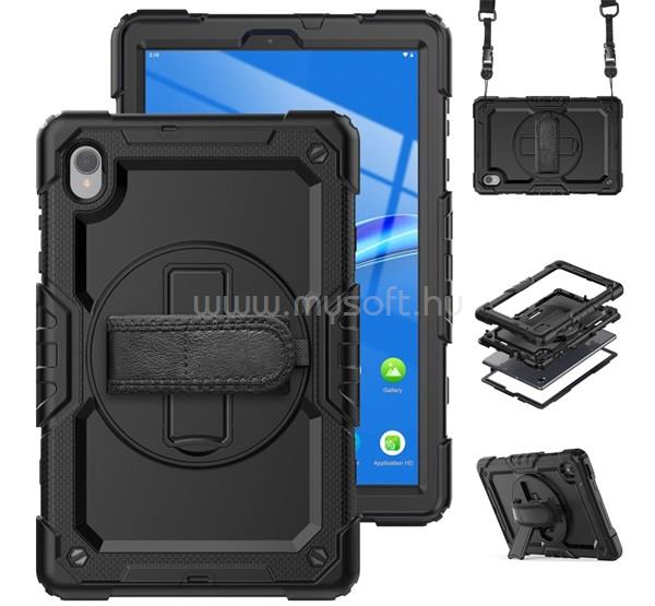 GIGAPACK Lenovo Tab M10 FHD Plus GIGAPACK Defender műanyag telefonvédő ütésállóság, 360° + kézpánt, FEKETE