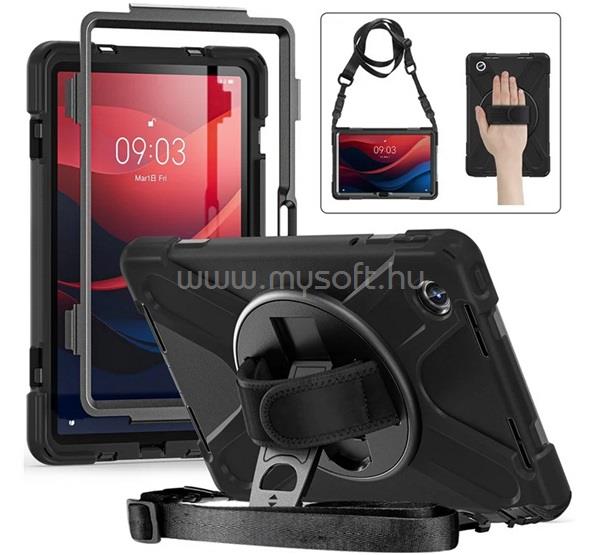 GIGAPACK Lenovo Tab M11 GIGAPACK Defender műanyag telefonvédő ütésállóság, 360° + kézpánt, FEKETE