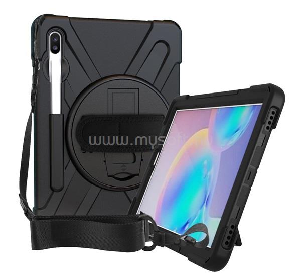 GIGAPACK Samsung Tab S6 10.5 LTE / Tab S6 10.5 WIFI GIGAPACK Defender műanyag telefonvédő ütésállóság, 360° + kézpánt, FEKETE