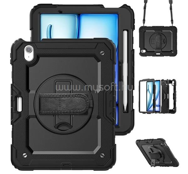 GIGAPACK IPAD Air 11 (2026) / Air 11 (2025) GIGAPACK Defender műanyag telefonvédő ütésállóság, vállpánt, FEKETE