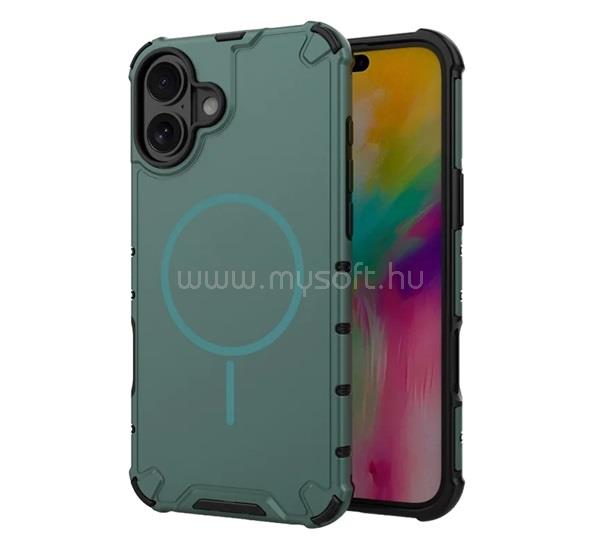 GIGAPACK iPhone 16 GIGAPACK Defender műanyag telefonvédő ütésállóság, MagSafe, SÖTÉTZÖLD