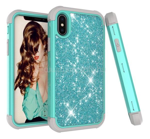 GIGAPACK iPhone XS Max 6.5 GIGAPACK Defender szilikon telefonvédő ütésállóság, flitteres, CYAN