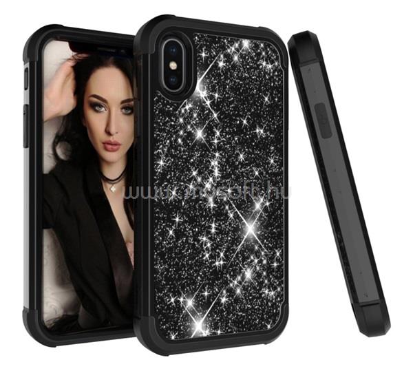 GIGAPACK iPhone XS Max 6.5 GIGAPACK Defender szilikon telefonvédő ütésállóság, flitteres, FEKETE