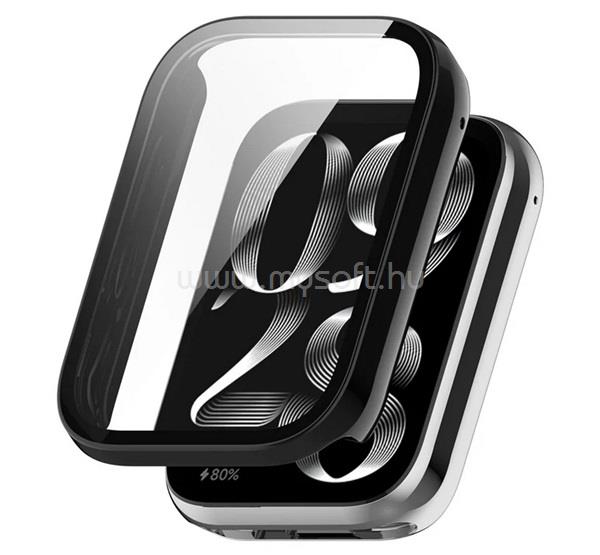 GIGAPACK Xiaomi Smart Band 9 Pro GIGAPACK Műanyag keret BUMPER, ütésállóság + kijelzővédő üveg, FEKETE