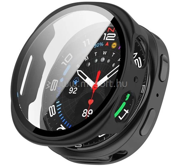 GIGAPACK Samsung Watch 8 eSIM 44mm / 8 44mm GIGAPACK Műanyag keret BUMPER, ütésállóság + kijelzővédő üveg, FEKETE