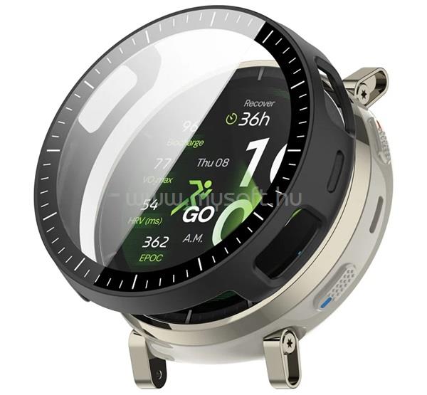 GIGAPACK Amazfit Active 3 Premium GIGAPACK Műanyag keret BUMPER, ütésállóság + kijelzővédő üveg, FEKETE