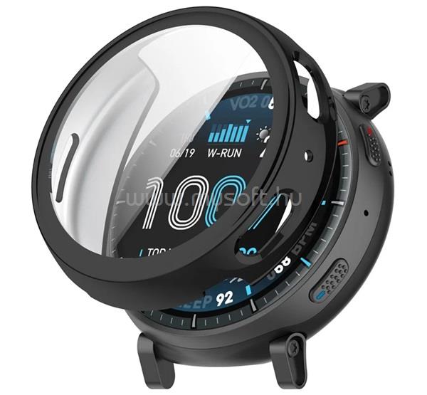 GIGAPACK Amazfit Active Max GIGAPACK Műanyag keret BUMPER, ütésállóság + kijelzővédő üveg, FEKETE