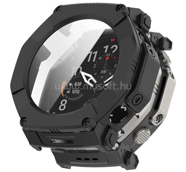 GIGAPACK Amazfit T-Rex Ultra 2 GIGAPACK Műanyag keret BUMPER, ütésállóság + kijelzővédő üveg, FEKETE