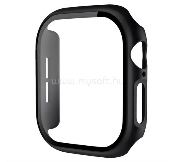 GIGAPACK Apple Watch Series 12 46mm GIGAPACK Műanyag keret BUMPER, ütésállóság + kijelzővédő üveg, FEKETE
