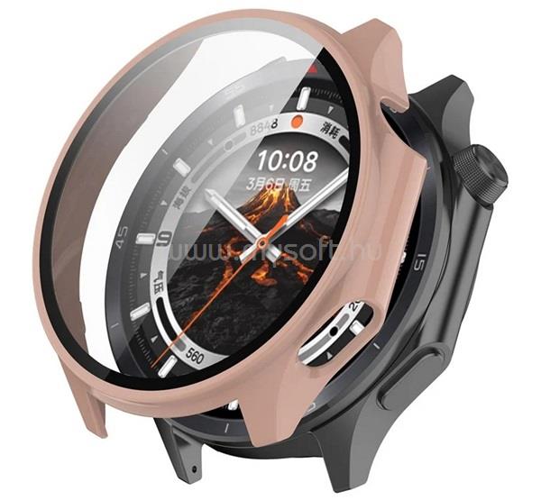 GIGAPACK OnePlus Watch 3 46mm GIGAPACK Műanyag keret BUMPER, ütésállóság + kijelzővédő üveg, RÓZSASZÍN