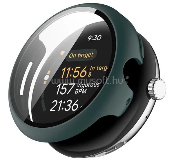 GIGAPACK Google Pixel Watch 3 45mm GIGAPACK Műanyag keret BUMPER, ütésállóság + kijelzővédő üveg, SÖTÉTZÖLD