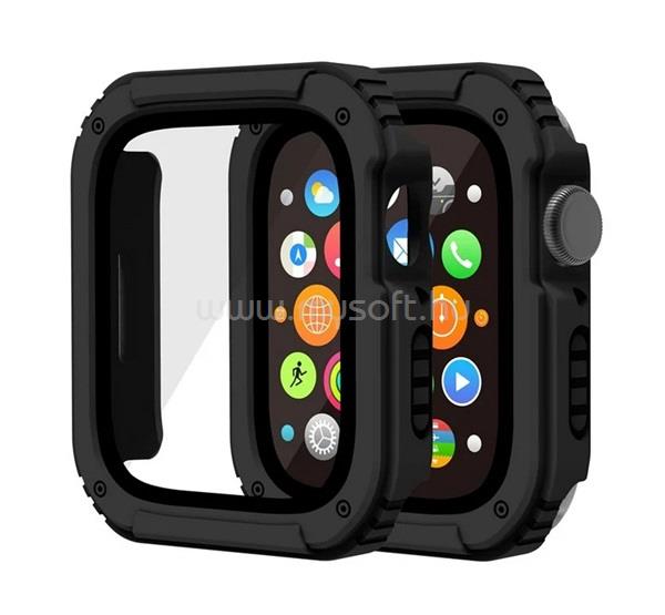 GIGAPACK Apple Watch Series 9 45mm / 8 45mm / 7 45mm GIGAPACK Műanyag keret ütésálló + kijelzővédő üveg FEKETE