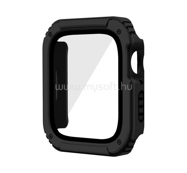 GIGAPACK Apple Watch Series SE 3 44mm / SE 2 44mm / SE 44mm GIGAPACK Műanyag keret ütésálló + kijelzővédő üveg FEKETE
