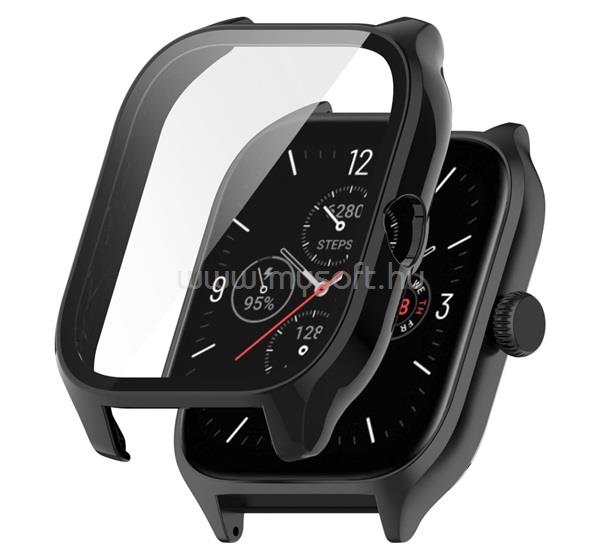 GIGAPACK Amazfit GTS 4 GIGAPACK Műanyag keret ütésálló + kijelzővédő üveg FEKETE