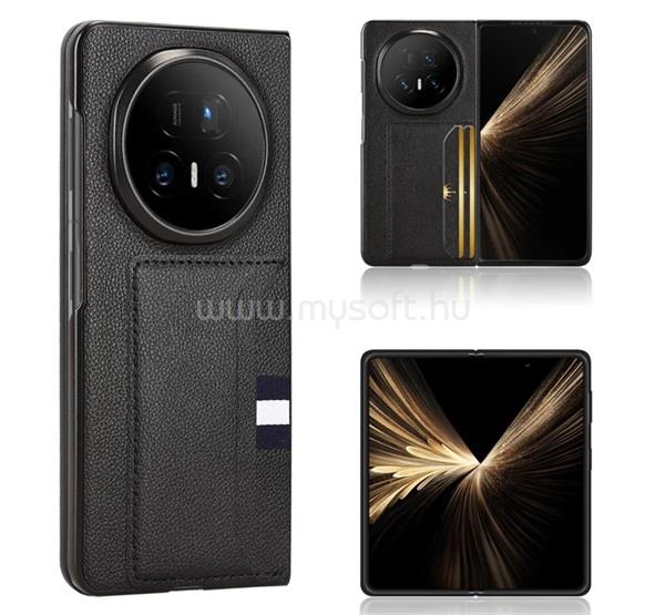 GIGAPACK Honor Magic V5 GIGAPACK Műanyag telefonvédő bőr hatású hátlap, kártyatartó, FEKETE