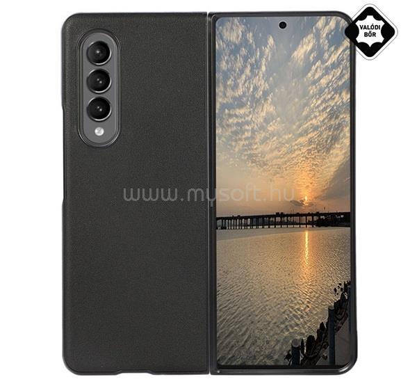 GIGAPACK Samsung Z Fold3 5G GIGAPACK műanyag telefonvédő valódi bőr bevonat, ütésállóság, FEKETE