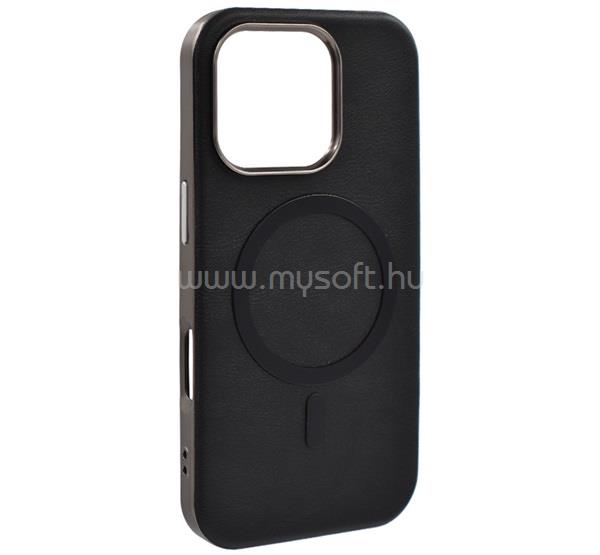 GIGAPACK iPhone 16 Pro GIGAPACK Szilikon telefonvédő ECO bőr hatású hátlap, prémium, FEKETE