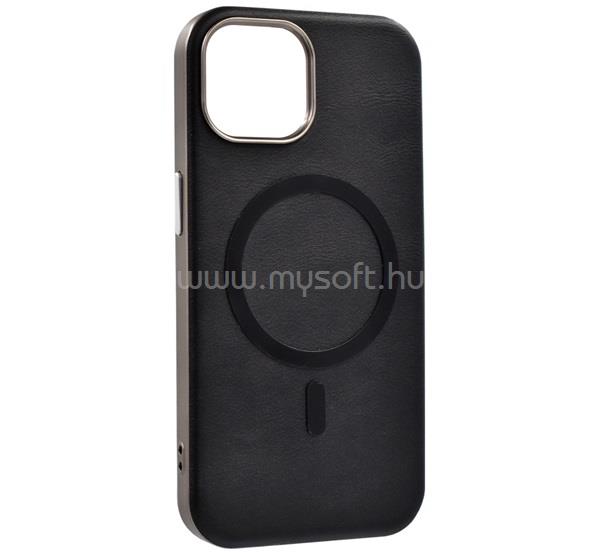 GIGAPACK iPhone 15 GIGAPACK Szilikon telefonvédő ECO bőr hatású hátlap, prémium, FEKETE