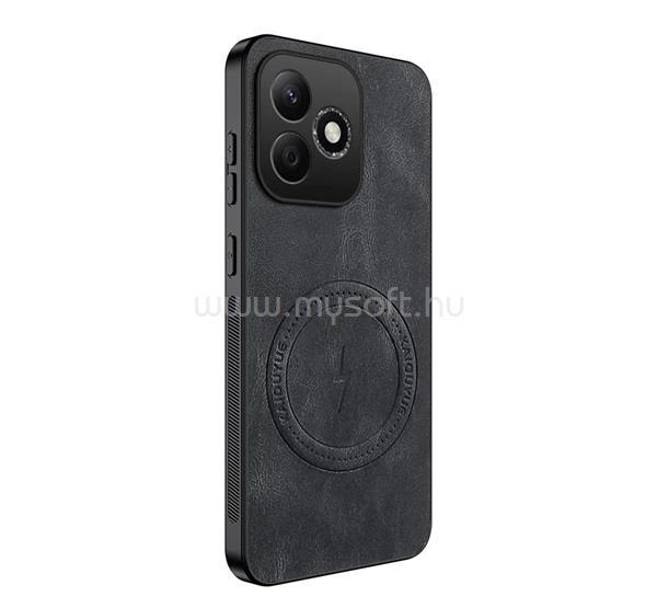 GIGAPACK Honor 600 Lite GIGAPACK Szilikon telefonvédő nappa bőr hátlap, MagSafe, FEKETE