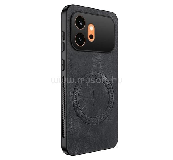 GIGAPACK Honor 600 GIGAPACK Szilikon telefonvédő nappa bőr hátlap, MagSafe, FEKETE