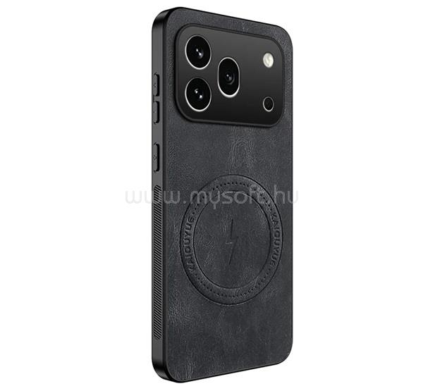 GIGAPACK Honor 600 Pro GIGAPACK Szilikon telefonvédő nappa bőr hátlap, MagSafe, FEKETE