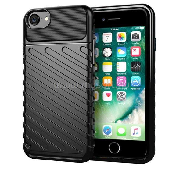 GIGAPACK iPhone SE 3 (2022) / SE 2 (2020) / 8 4.7 GIGAPACK Szilikon telefonvédő ütésállóság, dombor minta, FEKETE
