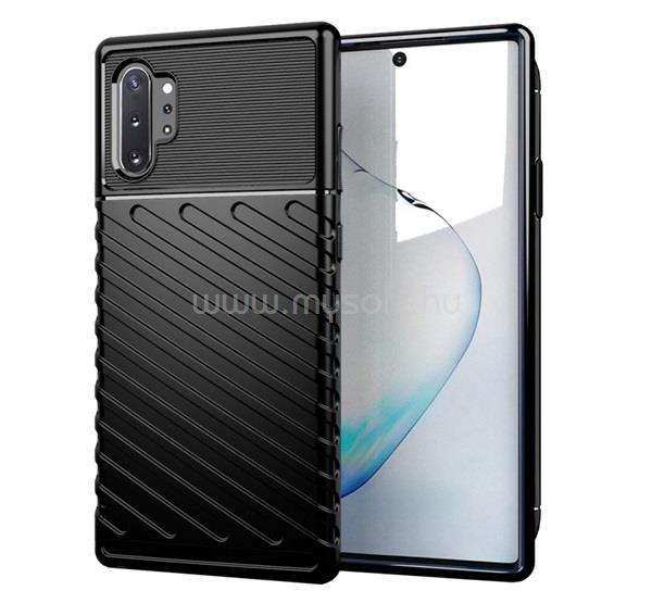 GIGAPACK Samsung Note 10 Plus 5G / Note 10 Plus GIGAPACK Szilikon telefonvédő ütésállóság, dombor minta, FEKETE