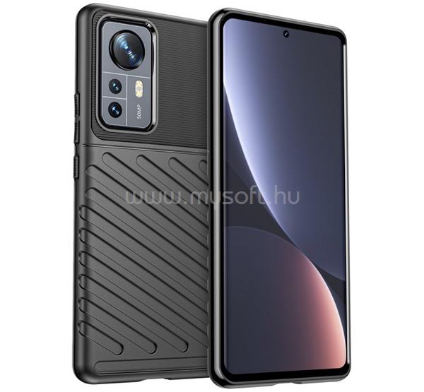 GIGAPACK Xiaomi 12 Pro GIGAPACK szilikon telefonvédő ütésállóság, dombor minta, FEKETE